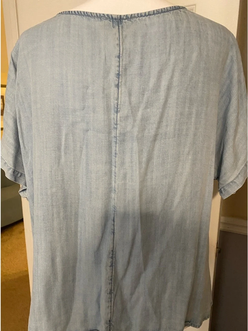 LOFT Light weight denim Short Sleeve Tie-Knot Top - Picture 2 of 5